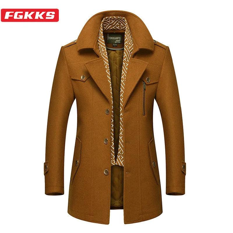 FGKKS Man Classic Fashion Trench Coat Male Long Jacket Slim Fit Overcoat Casual Wool Blends Warm Outerwear Windbreaker Men - Viva Vista Store