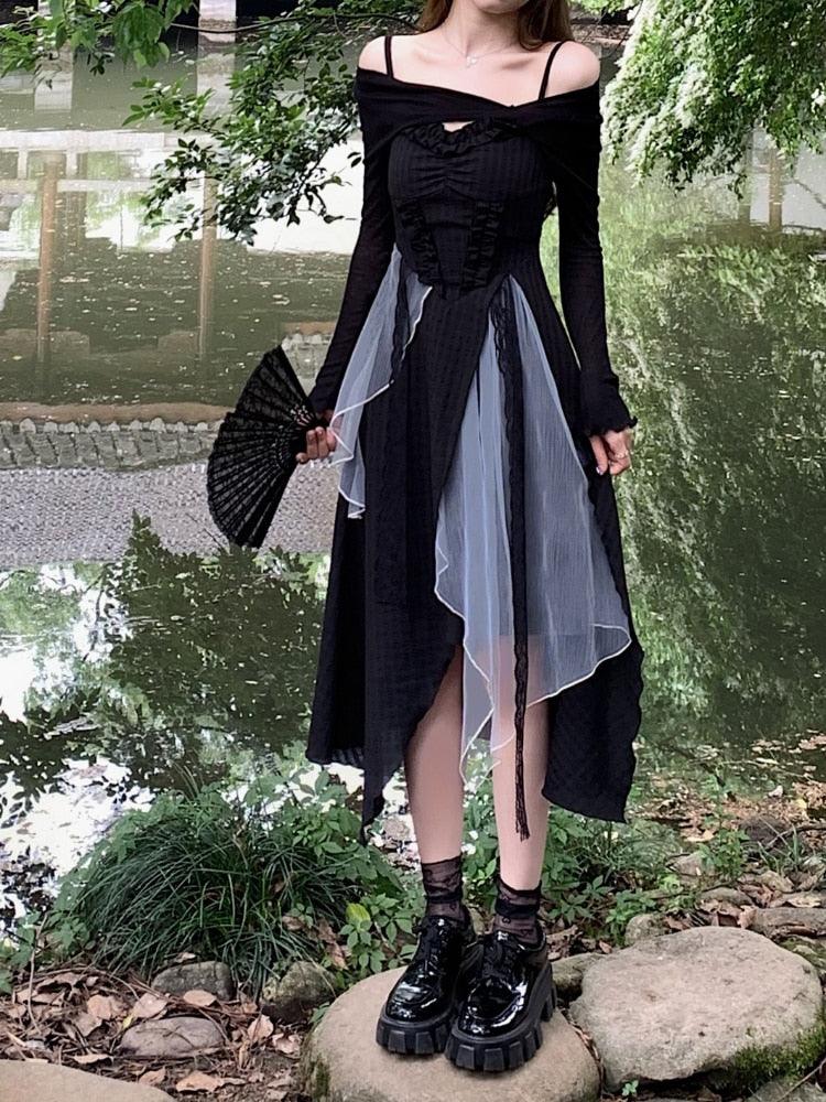 Vintage Black Layered Midi Dress - Viva Vista Store