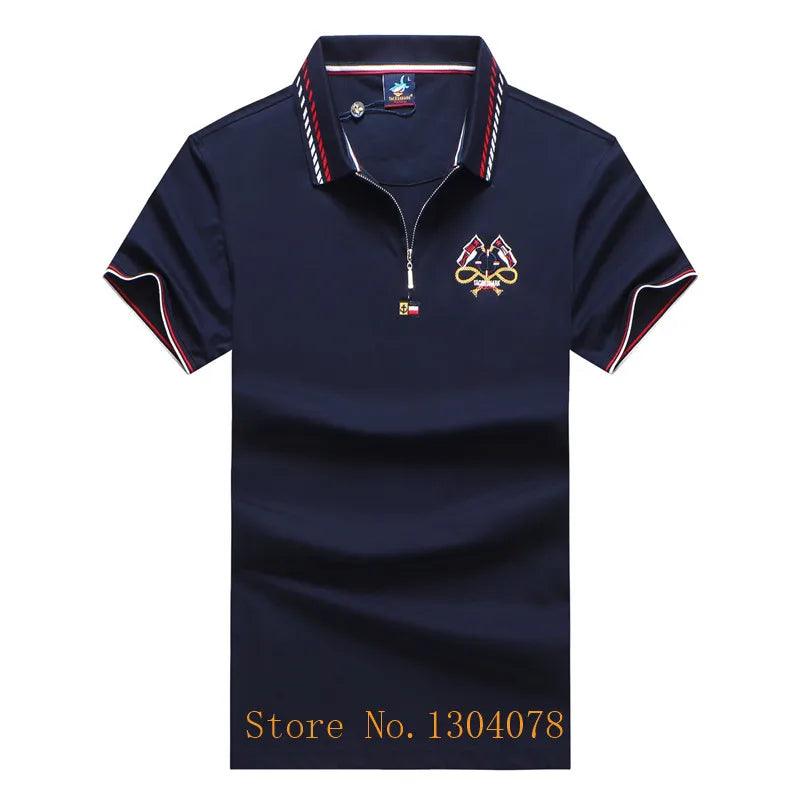 Red Blue White 95% Cotton Polo Shirt Men with Short Sleeve Zipper Design Flag Embroidery Fashion Casual Brand Tace & Shark Polo - Viva Vista Store