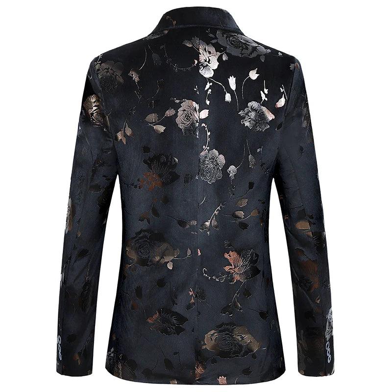 Men's Floral Print Bronzing Slim Fit Large Size 6XL Suit Coat Fashion Casual Male Banquet Blazer Jacket - Viva Vista Store