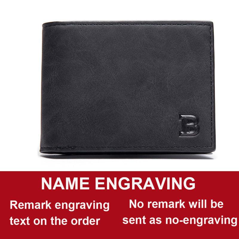 New Short Men Wallets Free Name Engraving Slim Card Holder Male Wallet PU Leather Small Zipper Coin Pocket Man Purse Wallet - Viva Vista Store