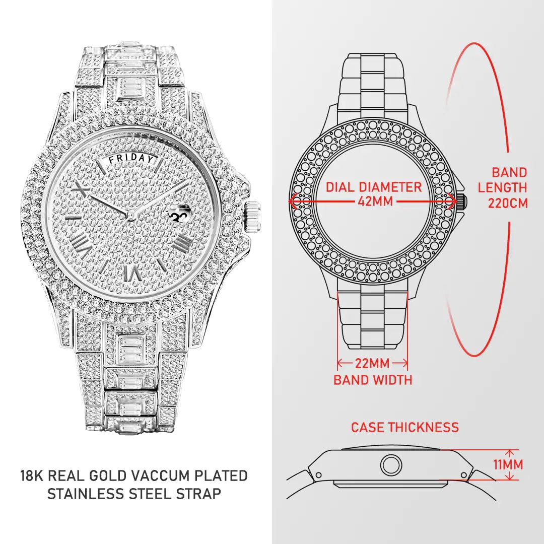 Men's Calendar Quartz  Diamond Watch - Viva Vista Store