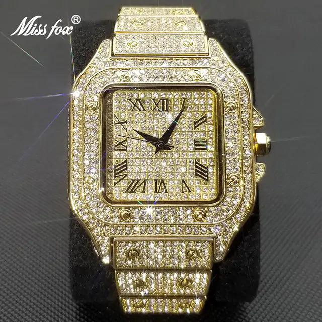 MISSFOX Ice Out Square Watch For Men Top Brand Luxury Full Diamond Mens Watches Ultra Thin Waterproof Hip Hop Clock Dropshipping - Viva Vista Store