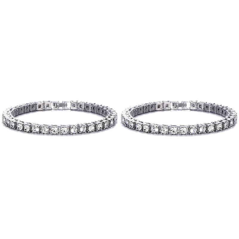 Hip hop 1row 2pcs vendendo bling cz iced out strass pulseira de zircônia cúbica pulseiras de cadeia de tênis para mulheres homens jóias - Viva Vista Store