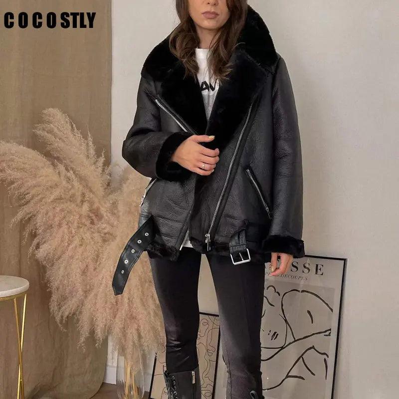 High Quality Woman's Faux Leather Fur Coat - Viva Vista Store