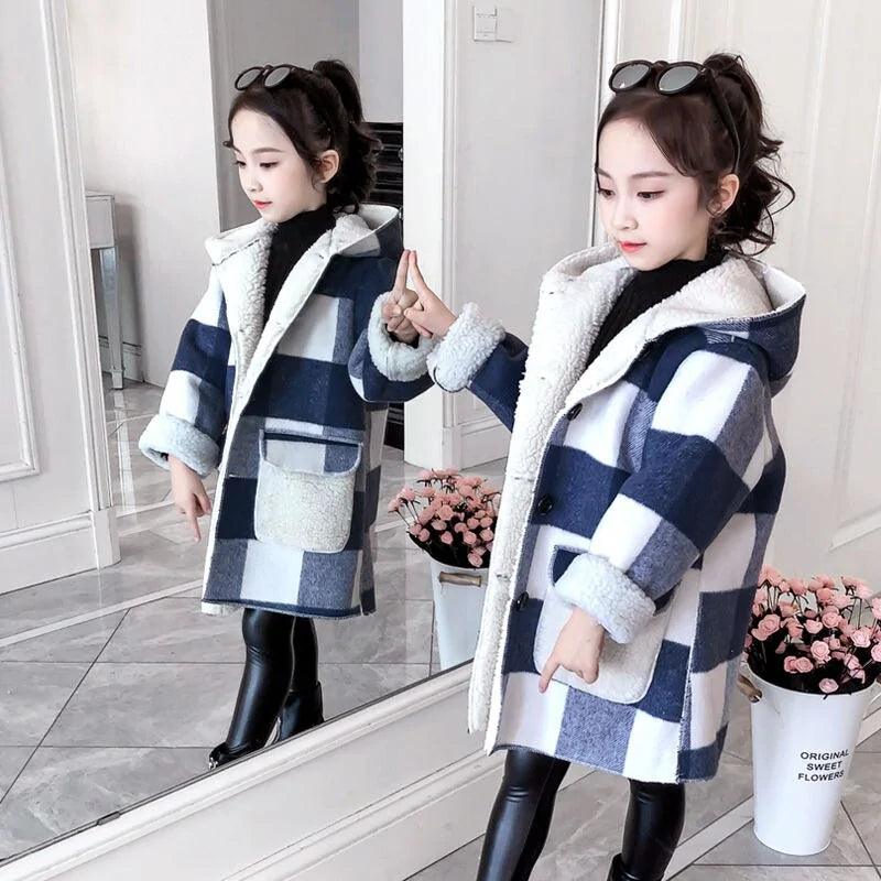 Girl's Plaid Thick Lamb Woolen Coat - Viva Vista Store