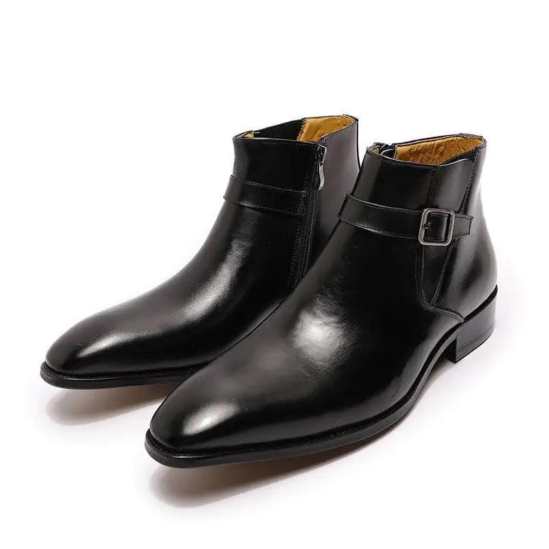 Men's Italian Leather Dress Boots With Zipper & Buckle - Viva Vista Store