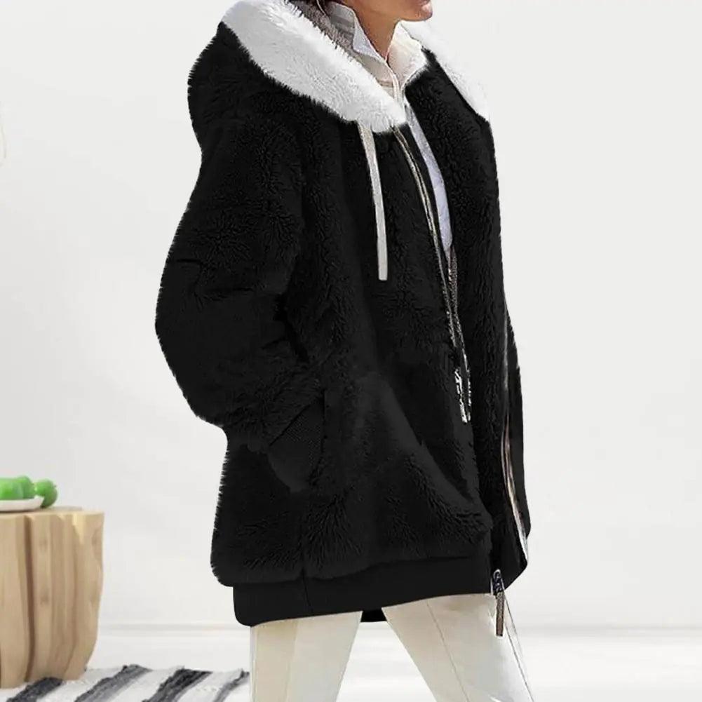 Plush Zipper Coat for Women - Plus Size, Warm and Furry with Long Sleeves - Viva Vista Store