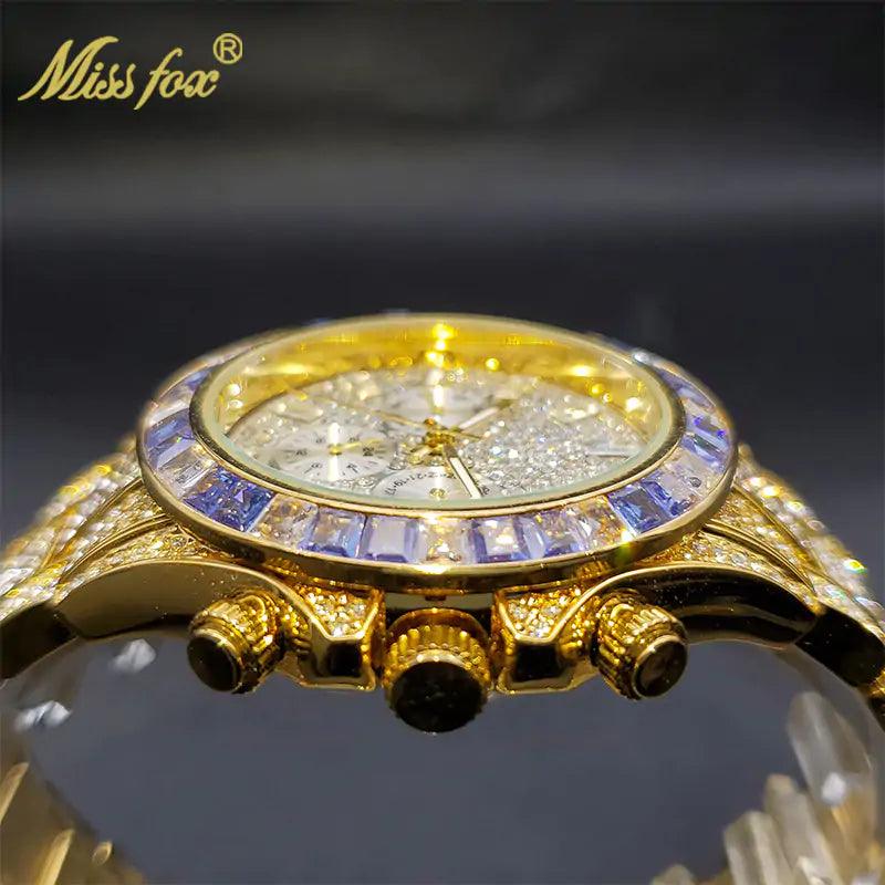 Luxury Gold Men's Watch Waterproof Stainless Steel Iced Bracelet - Viva Vista Store