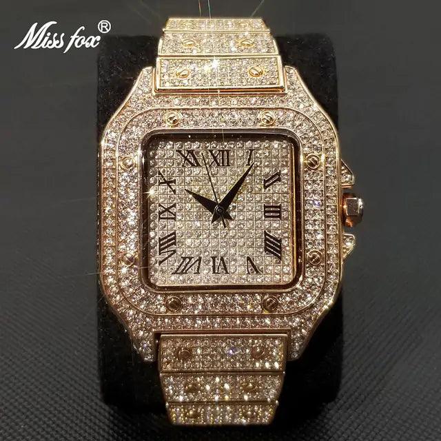 MISSFOX Ice Out Square Watch For Men Top Brand Luxury Full Diamond Mens Watches Ultra Thin Waterproof Hip Hop Clock Dropshipping - Viva Vista Store