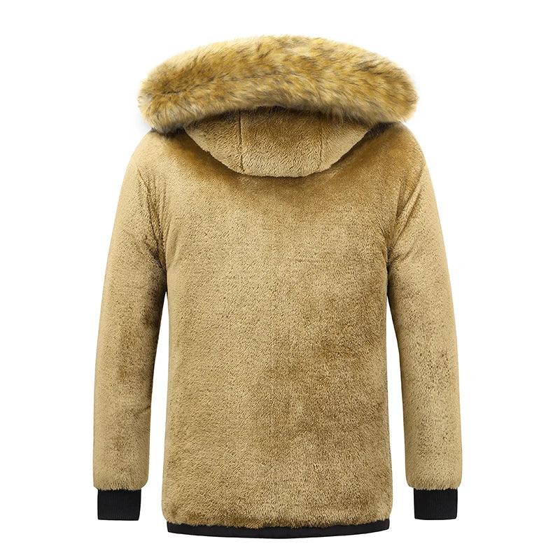 Windproof Fleece Thick Jacket Coat Men Fashion Hooded Fur Collar - Viva Vista Store