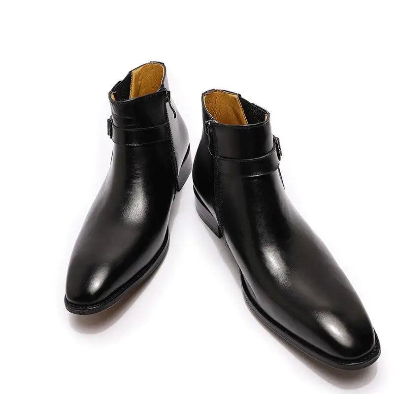 Men's Italian Leather Dress Boots With Zipper & Buckle - Viva Vista Store