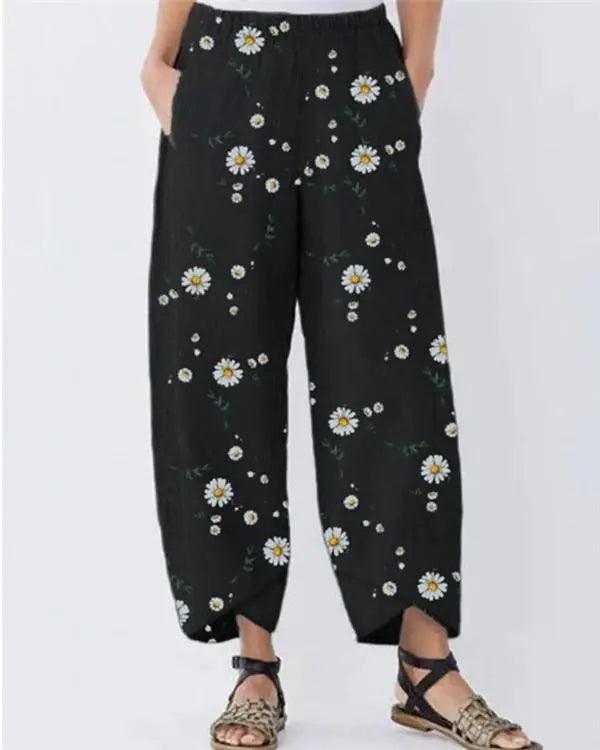 Floral Printed  Loose Cotton and Linen Casual Pants - Viva Vista Store