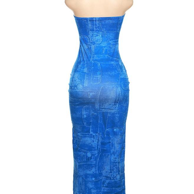 Robe coupe ajustée bandeau en denim imprimé 3D pour femmes