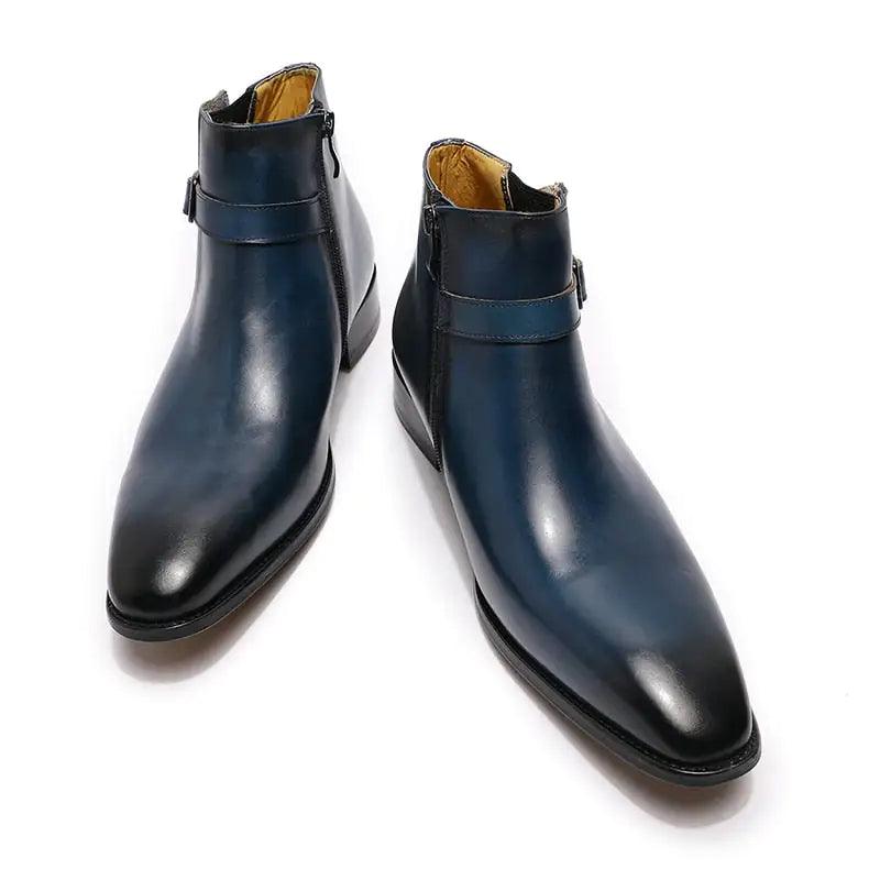 Men's Italian Leather Dress Boots With Zipper & Buckle - Viva Vista Store