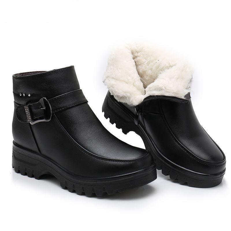 Genuine Leather Thick Plush Warm Waterproof Non-slip Snow Boots For Women - Viva Vista Store