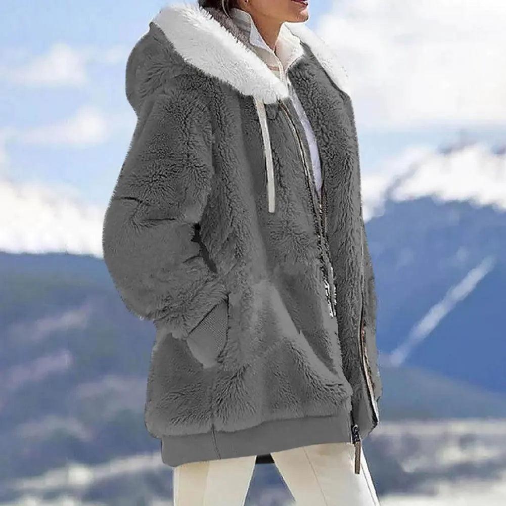 Plush Zipper Coat for Women - Plus Size, Warm and Furry with Long Sleeves - Viva Vista Store