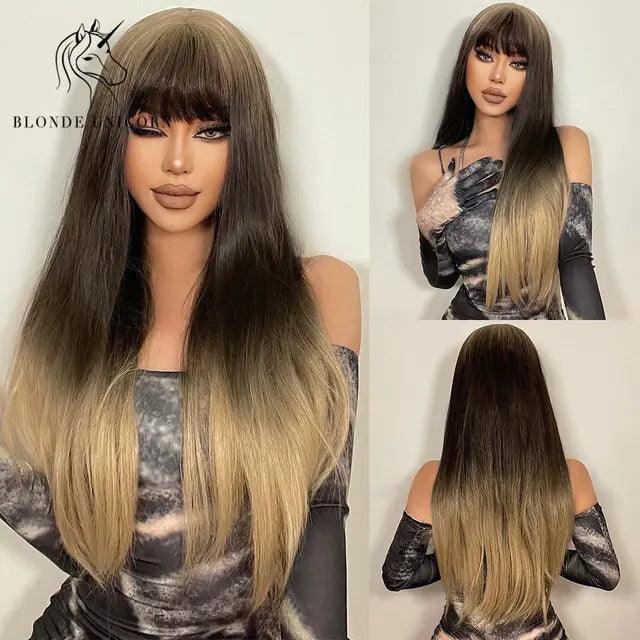 Synthetic Long Brown Wig - Viva Vista Store