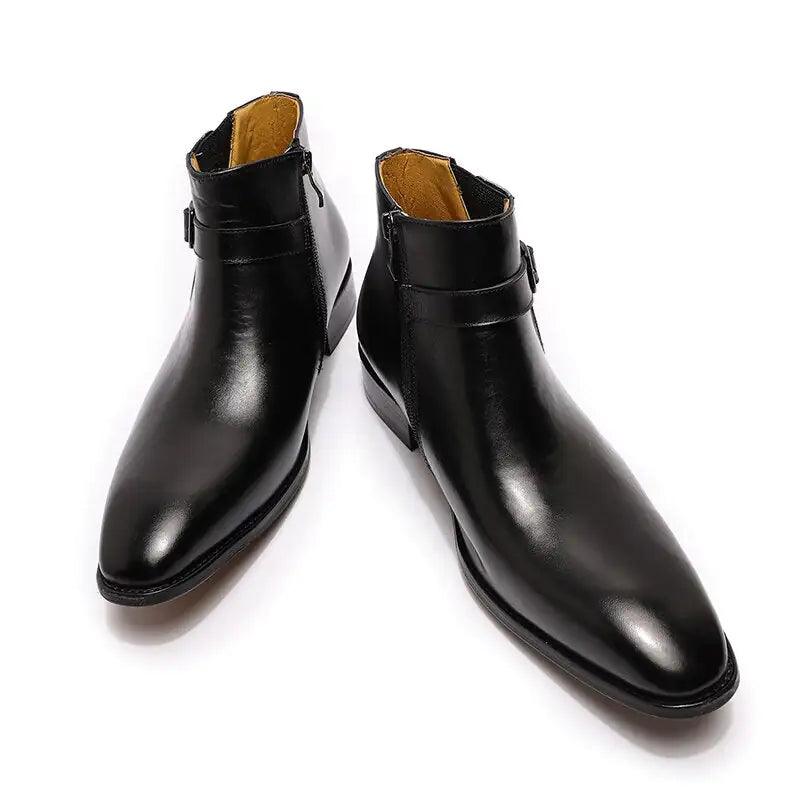 Men's Italian Leather Dress Boots With Zipper & Buckle - Viva Vista Store