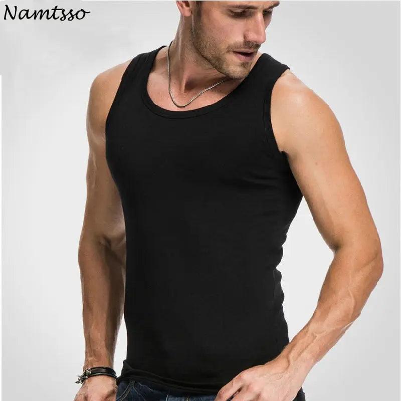 Men&#39;s Close-fitting Vest Fitness Elastic Casual O-neck Breathable H Type All Cotton Solid Undershirts Male Tanks - Viva Vista Store