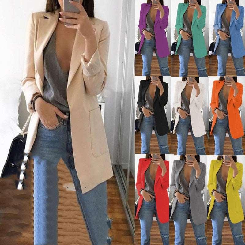 Anokhinaliza Women's Blazer jackets Spring Autumn Casual Plus Size Fashion Basic Notched Slim Solid Coats Office Ladies OutwearChic loosecoat