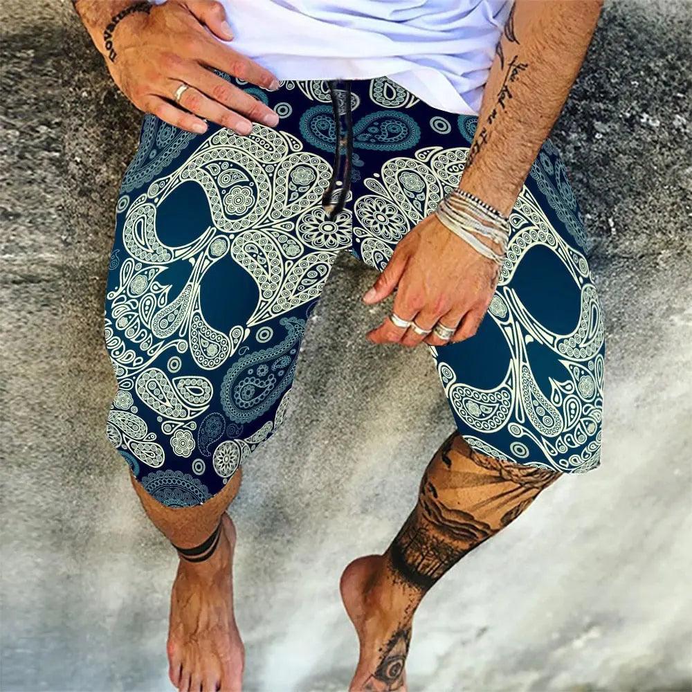 Men's Pants 2021 Summer New Casual All-match Loose Print Stitching Pockets Straight Elastic Waist Board Shorts Beach For Men - Viva Vista Store