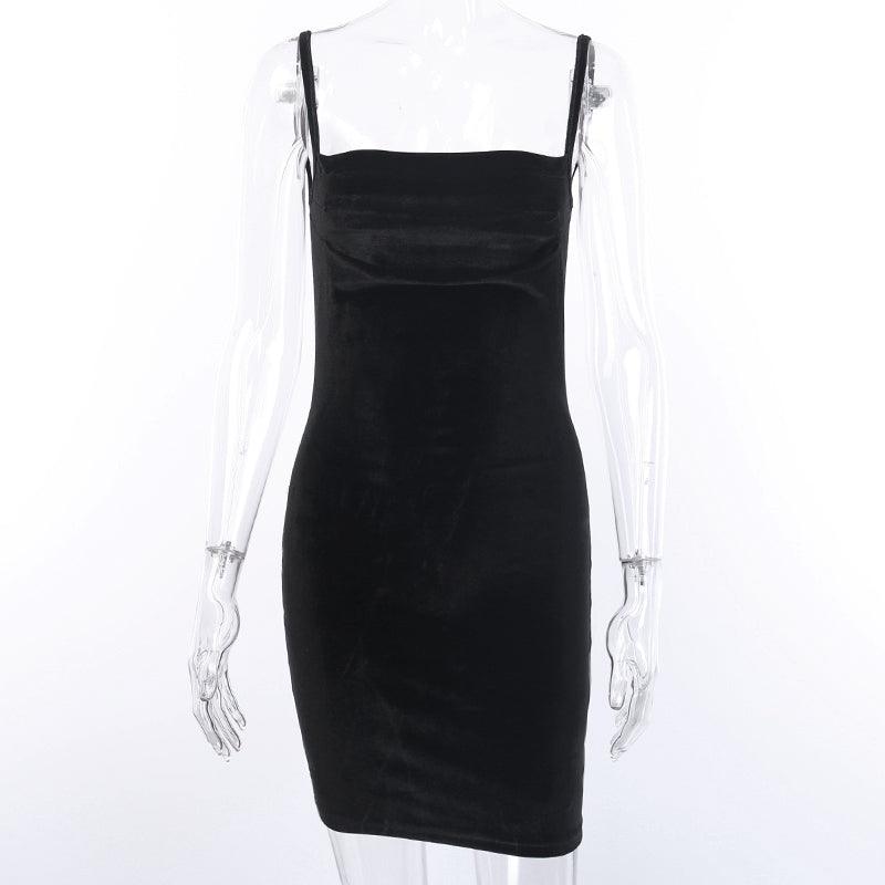 Solid Black Velvet Ruched Mini Dress - Viva Vista Store