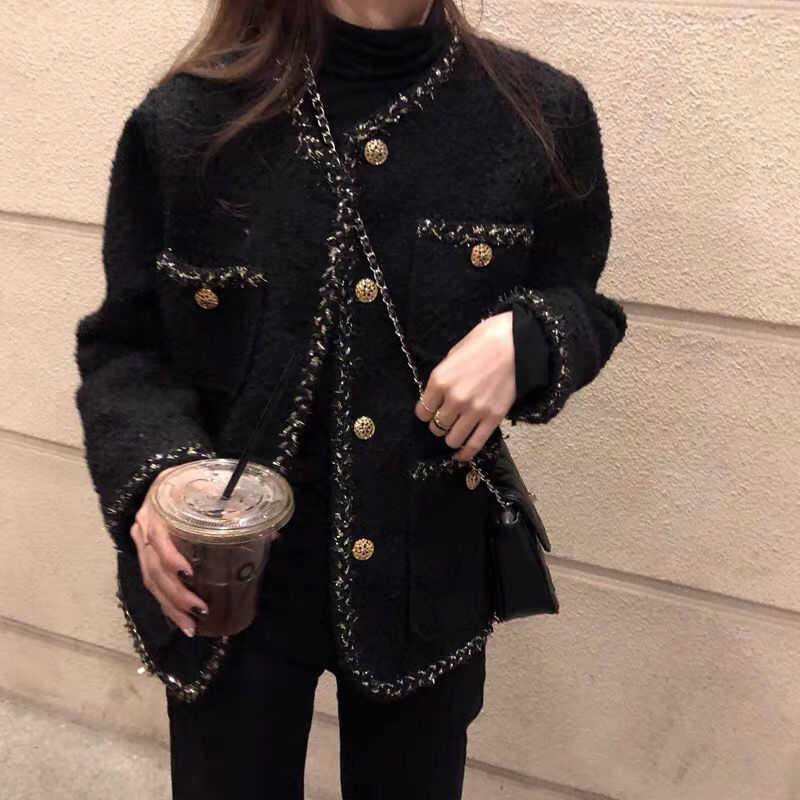 Korean Female Black Tweed Jacket Coat Women Outerwear Coats Channel Style Za Suit Cropped Stripeed Kawaii Vintage Fashion Suit - Viva Vista Store