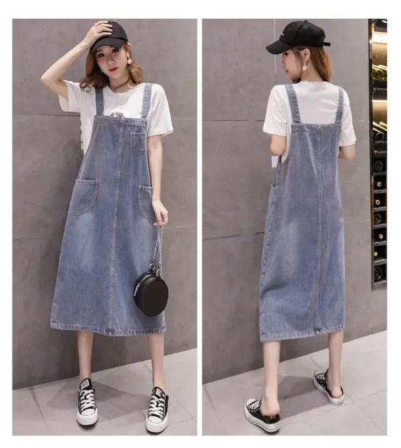 Spring Summer Jeans Dress Women Suspenders Denim Dresses Female Overalls 2021 Korean Casual Long Sundress Robe Femme - Viva Vista Store