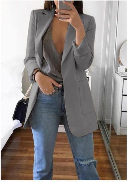 Europe and America fashion lapel slim cardigan temperament suit jacket women - Viva Vista Store