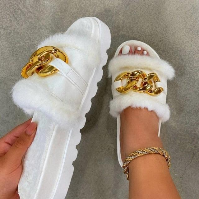 Luxury Fur Rhinestone Slippers for Women - Viva Vista Store