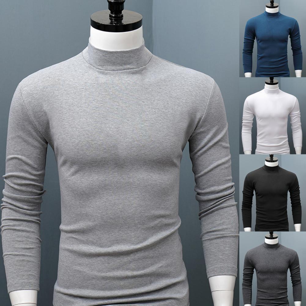 Men Shirt Sweaters Solid Color Half High Collar Casual Slim Long Sleeve Keep Warm Tight Shirt Male for Men Clothes Inner Wear - Viva Vista Store