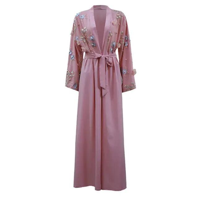 UAE Abaya Dubai Kaftan Arab Islam Women Long Floral Muslim Kimono Cardigan - Viva Vista Store