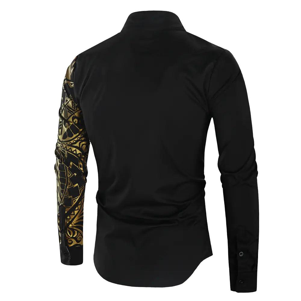 Luxury Gold Black Shirt Men New Slim Fit Long Sleeve - Viva Vista Store