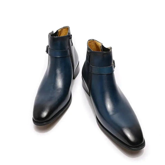 Men's Italian Leather Dress Boots With Zipper & Buckle - Viva Vista Store