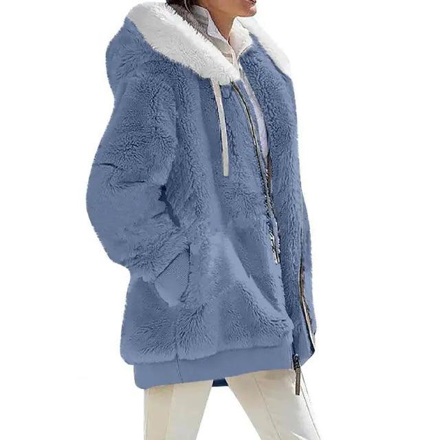 Plush Zipper Coat for Women - Plus Size, Warm and Furry with Long Sleeves - Viva Vista Store