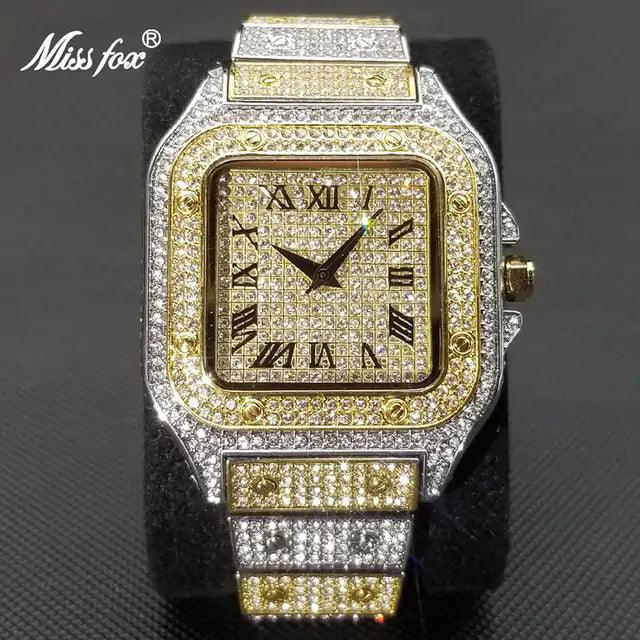 MISSFOX Ice Out Square Watch For Men Top Brand Luxury Full Diamond Mens Watches Ultra Thin Waterproof Hip Hop Clock Dropshipping - Viva Vista Store