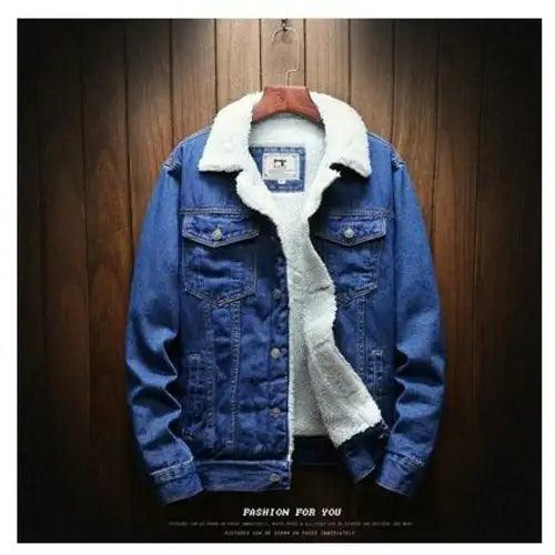 Men Light Blue Winter Jean Jackets Outerwear Warm Denim Coats New Men - Viva Vista Store