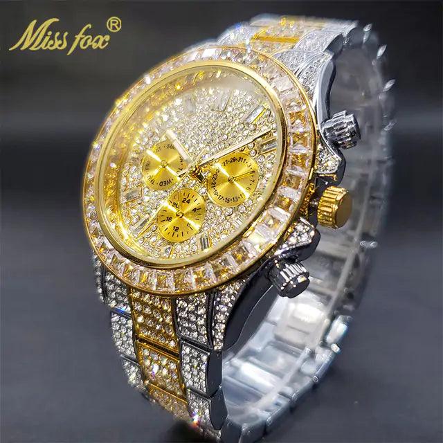 Luxury Gold Men's Watch Waterproof Stainless Steel Iced Bracelet - Viva Vista Store