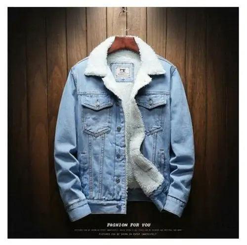 Men Light Blue Winter Jean Jackets Outerwear Warm Denim Coats New Men - Viva Vista Store