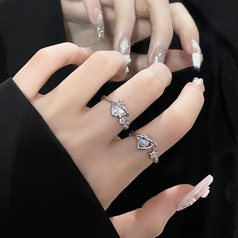 Spot hot style niche design sense bear love moonstone opening simple high-end sense personality index finger ring female - Viva Vista Store