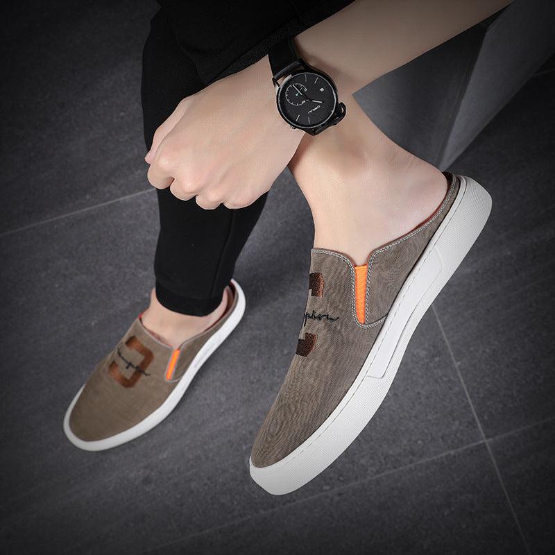 Summer breathable shoes men's Korean version of the comfortable trend shoes, one foot, slippers, La Fu shoes, no semi-support men's shoes - Viva Vista Store