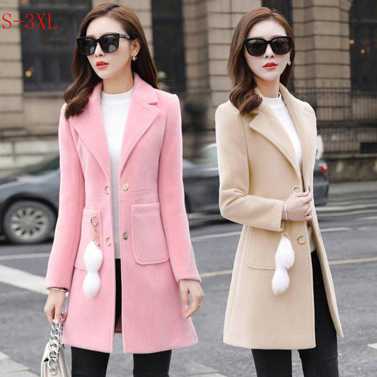 Wool outer set female long section Korean version of the new autumn and winter Ni women's small child popular woolen big clothes thick - Viva Vista Store