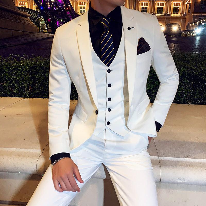 Foreign Trade Wholesale Korean Version New Men's Suit Business Casual Groom Best Man Dress Three-piece Men's White Suit - Viva Vista Store