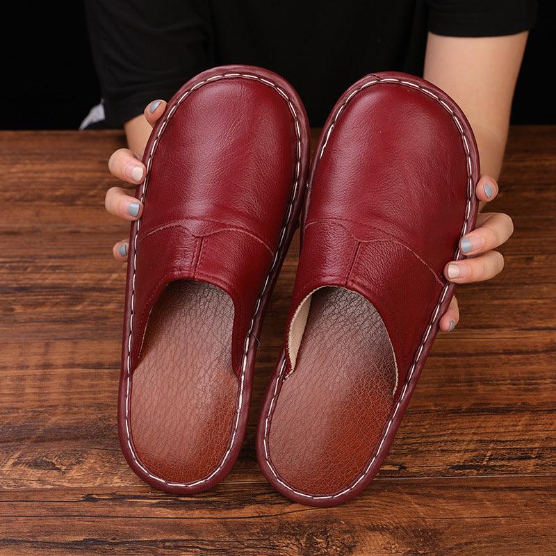 Leather slippers four seasons Baotou tendon bottom men and women indoor spring, autumn floor drag wholesale - Viva Vista Store