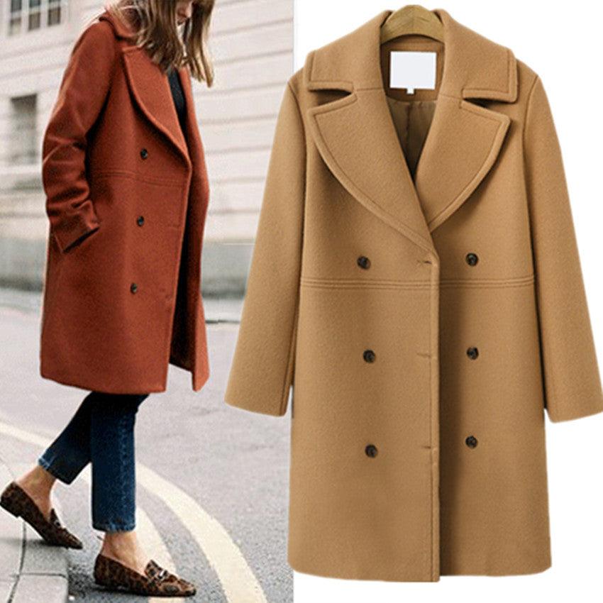 Europe and the United States autumn and winter large size cross-border women's woolen coat female double-breasted long windbreaker woolen coat wholesale - Viva Vista Store