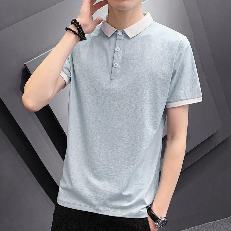 Men's short-sleeved t-shirt male 2021 summer new lapel polo shirt custom clothes men's solid color casual men's T-shirt - Viva Vista Store