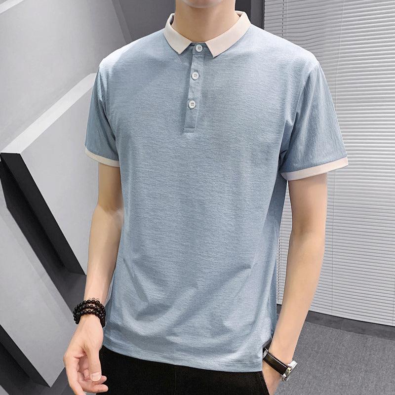 Men's short-sleeved t-shirt male 2021 summer new lapel polo shirt custom clothes men's solid color casual men's T-shirt - Viva Vista Store