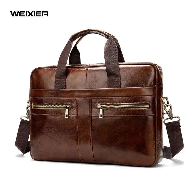 Cross-border Men's Briefcase Genuine Leather Men's Bag Business Bag 14 Inch Computer Bag Men's Portable Shoulder Business - Viva Vista Store