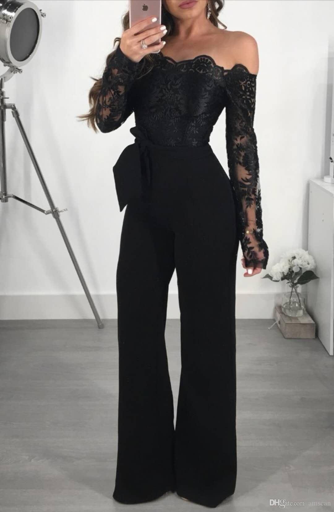 Long Sleeve Off Shoulder Dressy Jumpsuit - Viva Vista Store